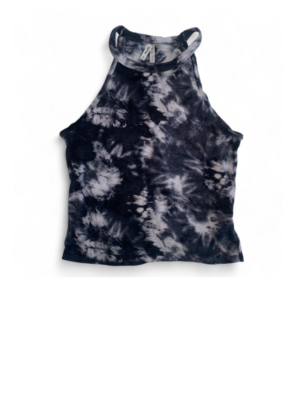 Mudd Black & Gray/White Tie-Dye Halter Tank Top